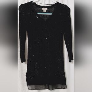 Ann Taylor Loft  Holiday High/Low Sequin Black Sweater Size XSP
